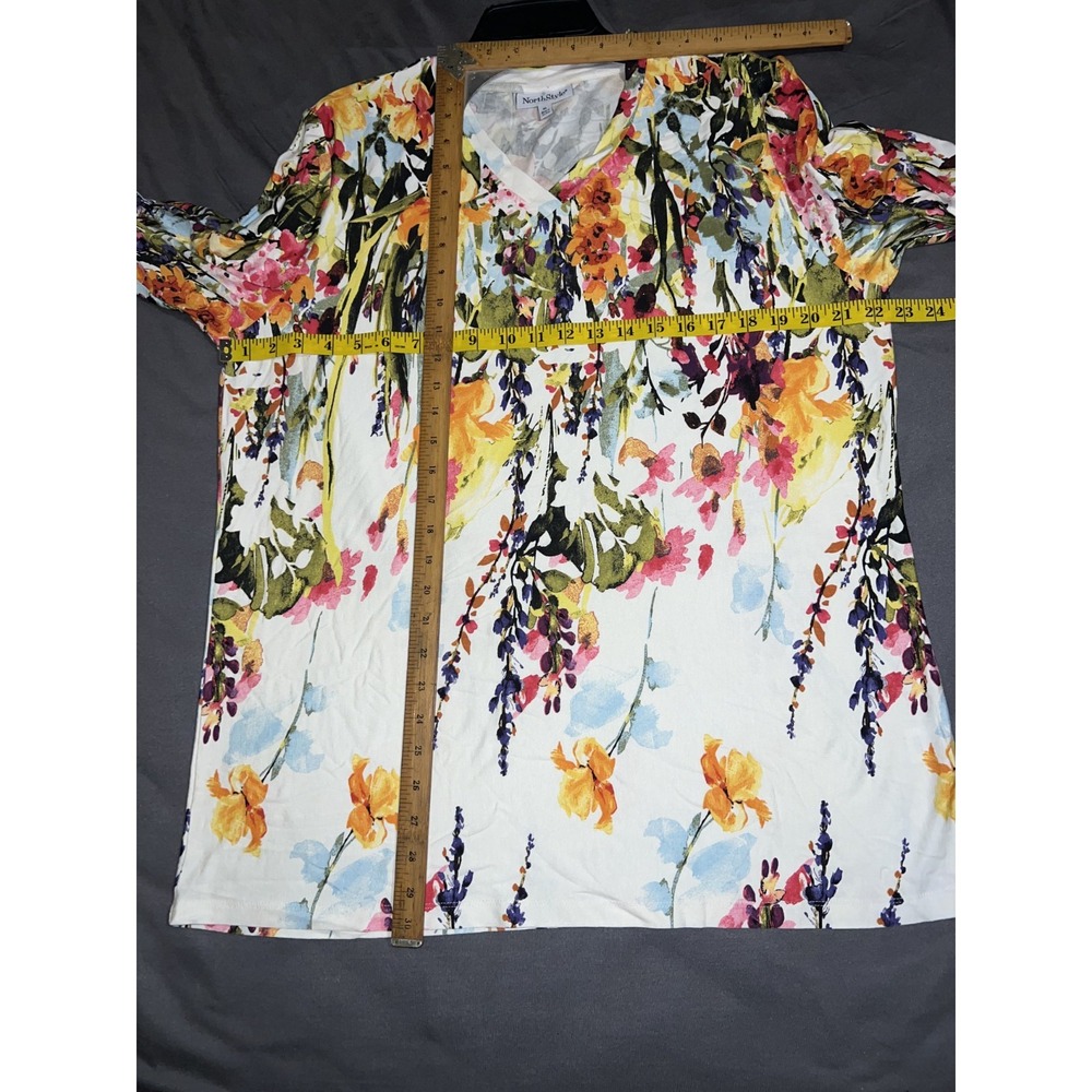 NorthStyle Womens XL Floral V-Neck Tunic Top 3/4 Slv Watercolor Botanical Print - Picture 6 of 10